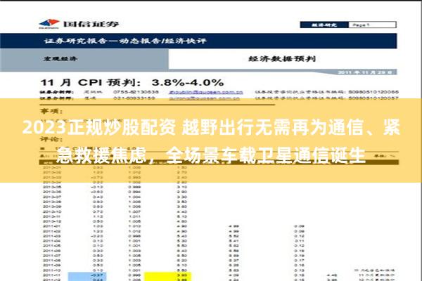 2023正规炒股配资 越野出行无需再为通信、紧急救援焦虑，全场景车载卫星通信诞生