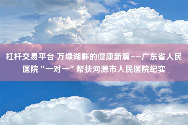 杠杆交易平台 万绿湖畔的健康新篇——广东省人民医院“一对一”帮扶河源市人民医院纪实